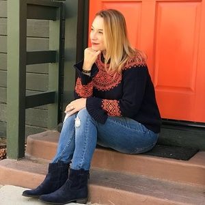 J. Crew Navy and Orange Sweater
